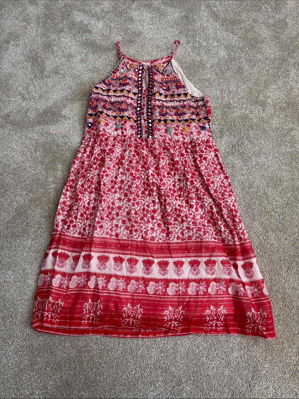 THML Pink & Red Embroidered Halter Boho Dress